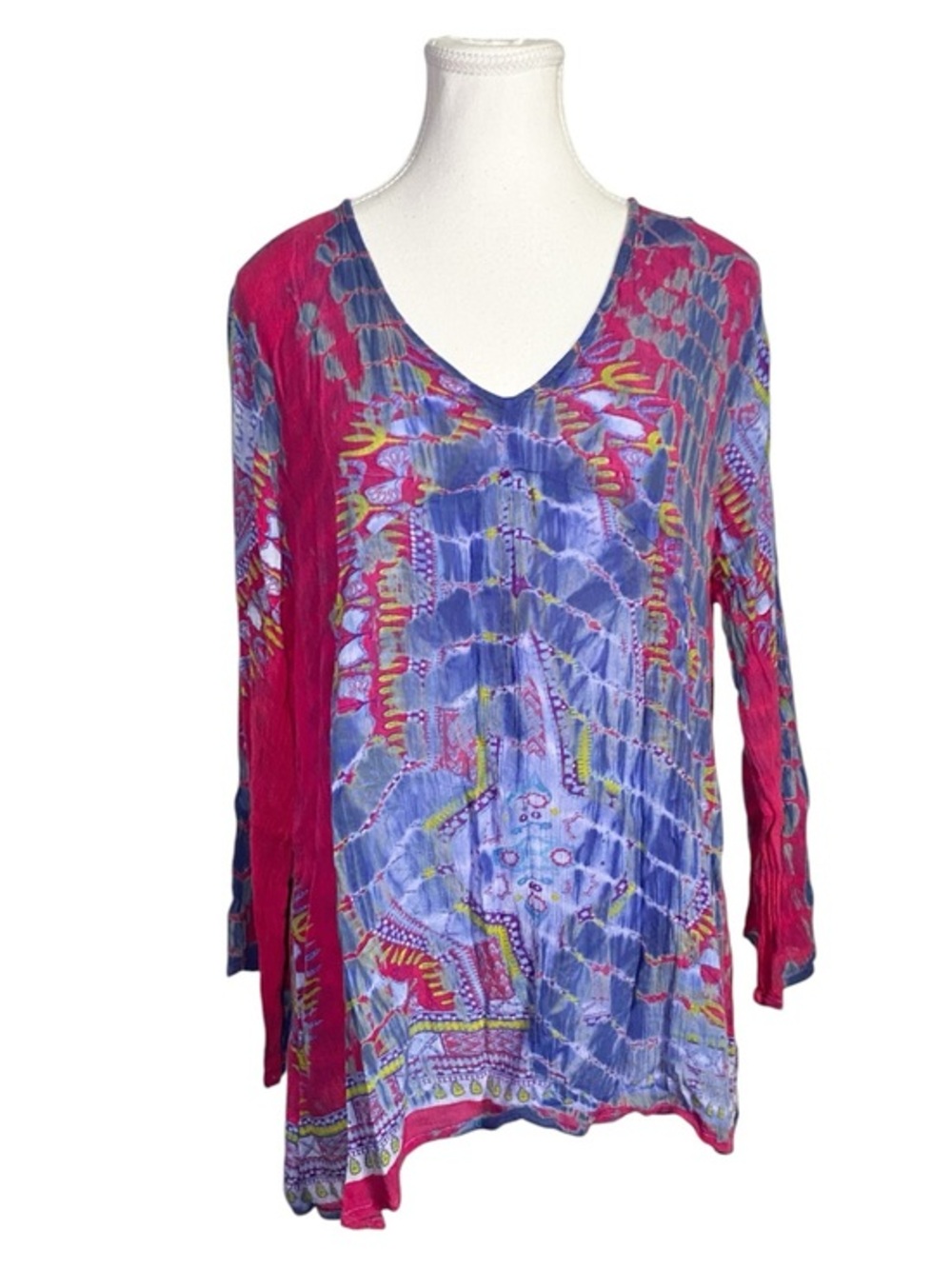 Greater Good | Pink & Purple Boho Print Crinkle Tunic Top